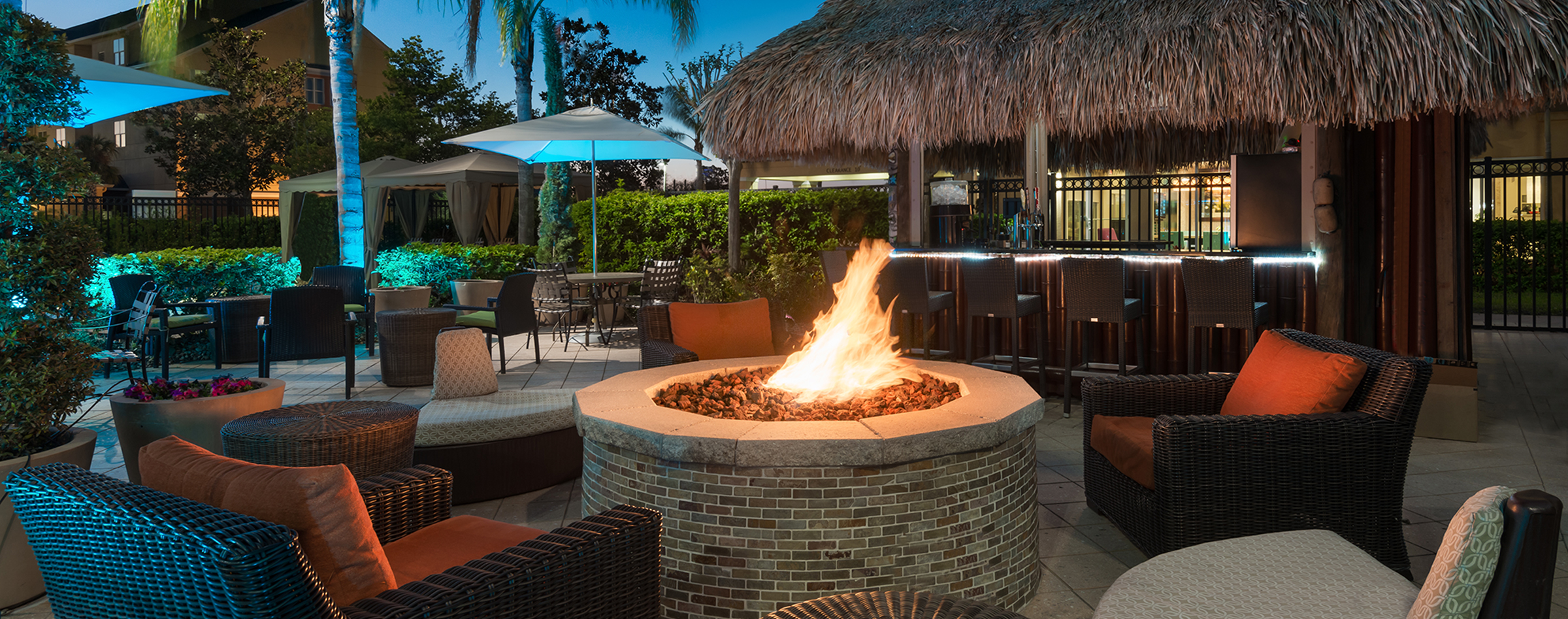 Tiki bar and fire pit at Hilton Garden Inn Orlando I-Drive